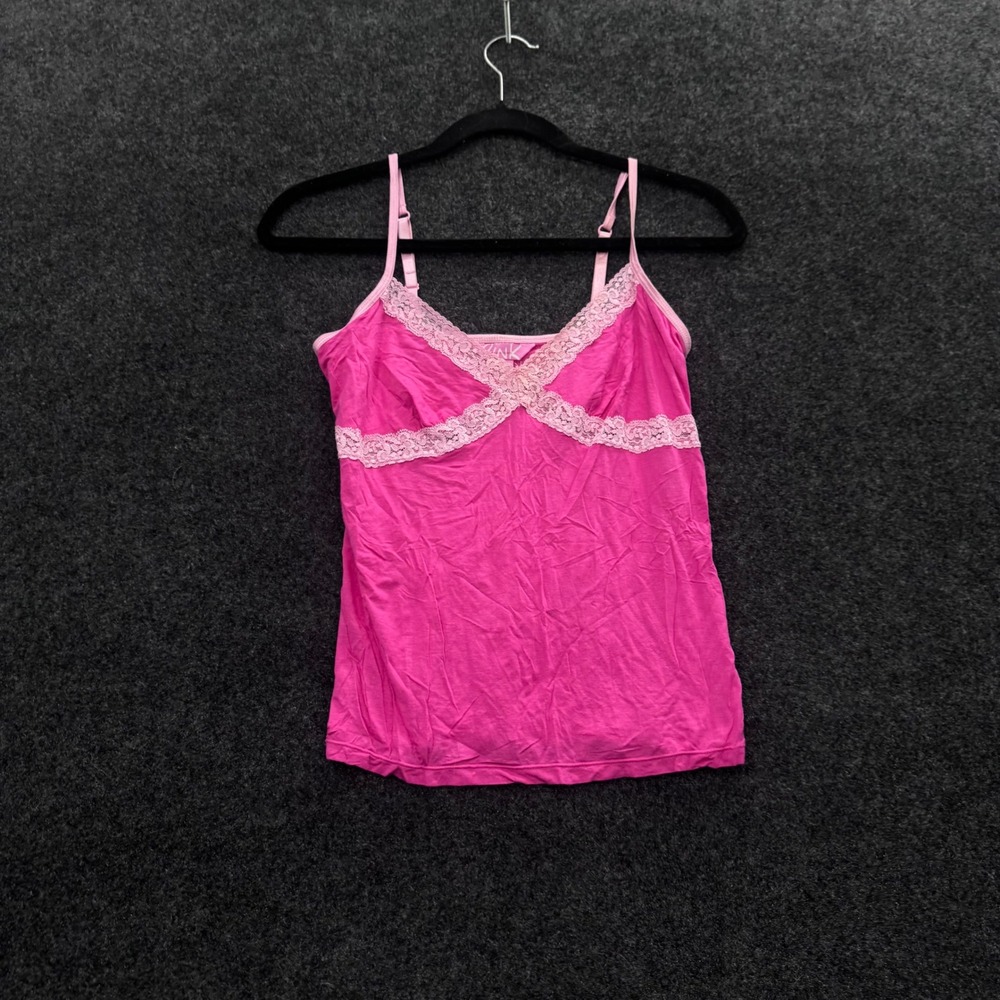 Victorias Secret PINK Camisole Top Magenta Pink Lace Trim Y2K XS/S
